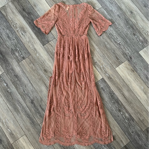 Wishlist Terracotta Embroidered Lace Maxi Dress Romper - Picture 10 of 12